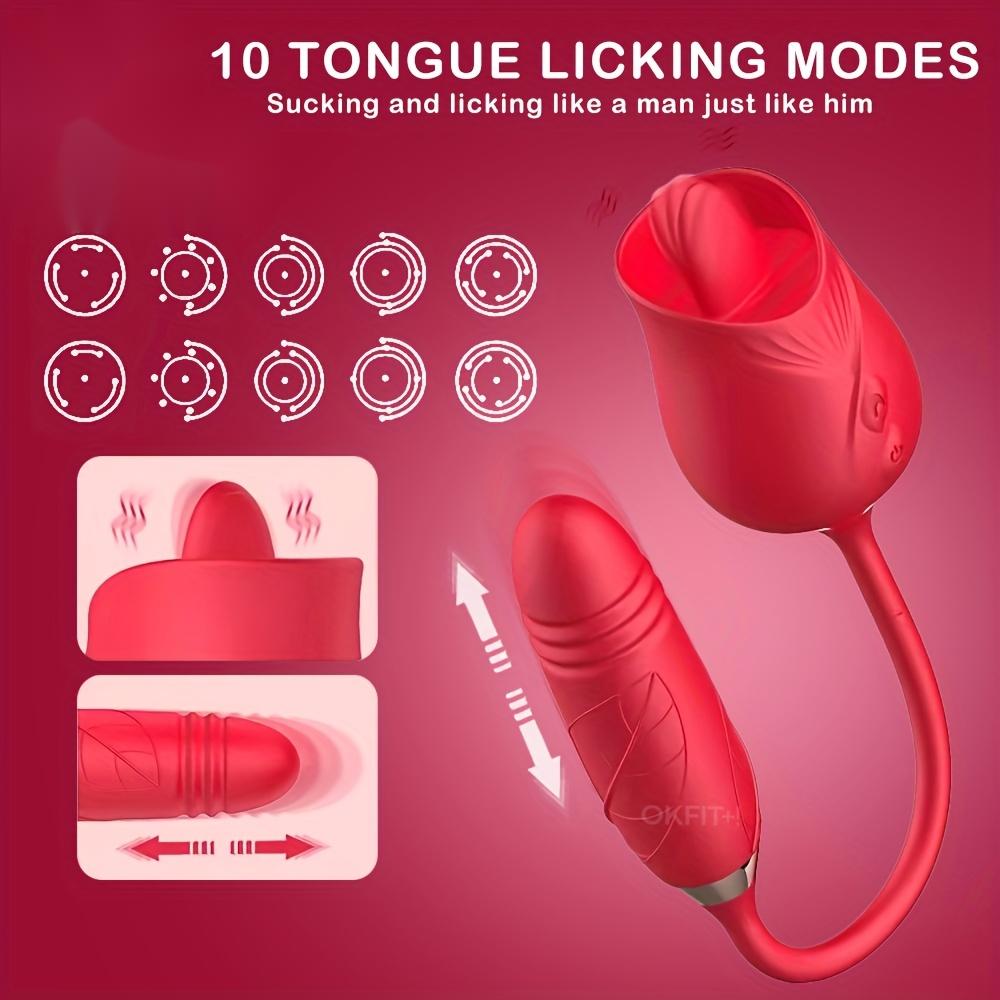 Clitoral Tongue Licking Rose Vibrator Vibrating Thrusting Vaginal & Anal Dildo Vibrators Woman Adult Sex Toy