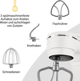 KLAMER Küchenmaschine 1800W, Knetmaschine mit 6 Liter Edelstahl Schüssel, 10 Geschwindigkeitsstufen mit Timer, Rührbesen, Knethaken, Schneebesen und Spritzschutz