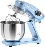 KLAMER Küchenmaschine 1800W, Knetmaschine mit 6 Liter Edelstahl Schüssel, 10 Geschwindigkeitsstufen mit Timer, Rührbesen, Knethaken, Schneebesen und Spritzschutz