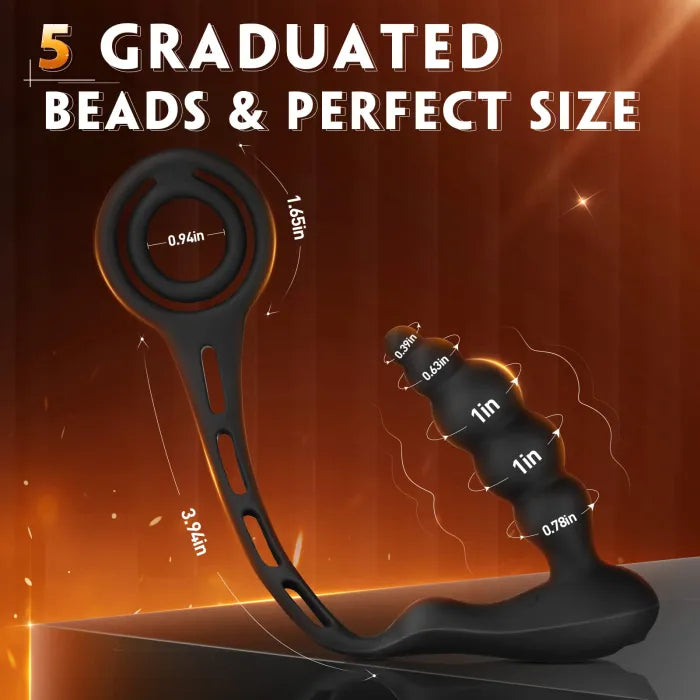 Male Prostate Massager with Dual Penis Rings 5 Graduated Anal Beads Anal Plug Sex Toy for Man