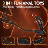 Male Prostate Massager with Dual Penis Rings 5 Graduated Anal Beads Anal Plug Sex Toy for Man