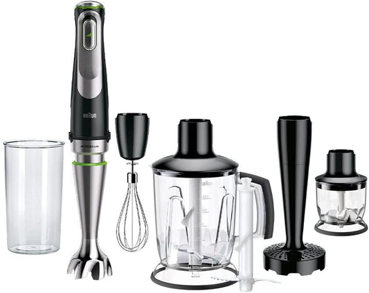 Braun MultiQuick 9 MQ 9187XLI Stabmixer – Pürierstab mit Active PowerDrive Technologie und 5 Zubehrteilen zum Zerkleinern, Stampfen, Rühren und Ice-Crushen, 1200 Watt, schwarz/Edelstahl
