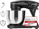KLAMER Küchenmaschine 1800W, Knetmaschine mit 6 Liter Edelstahl Schüssel, 10 Geschwindigkeitsstufen mit Timer, Rührbesen, Knethaken, Schneebesen und Spritzschutz