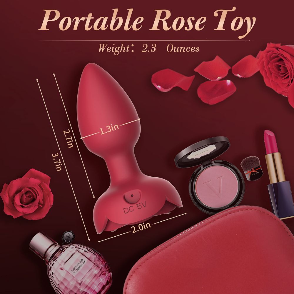 Rose Anal Vibrator Light Up with 7 Vibrations Remote Control Vibrating Butt Plug Adult Sex Toys