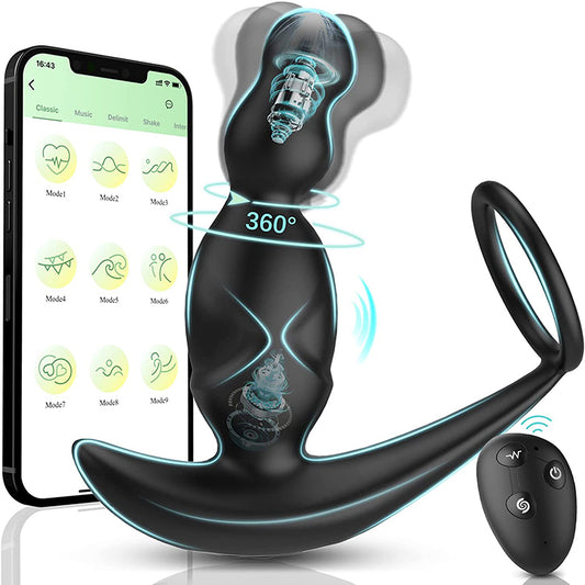 Prostate Massager with Penis Ring | Luse Anal Vibator APP Control Rotating Vibrating Anal Toys for Man