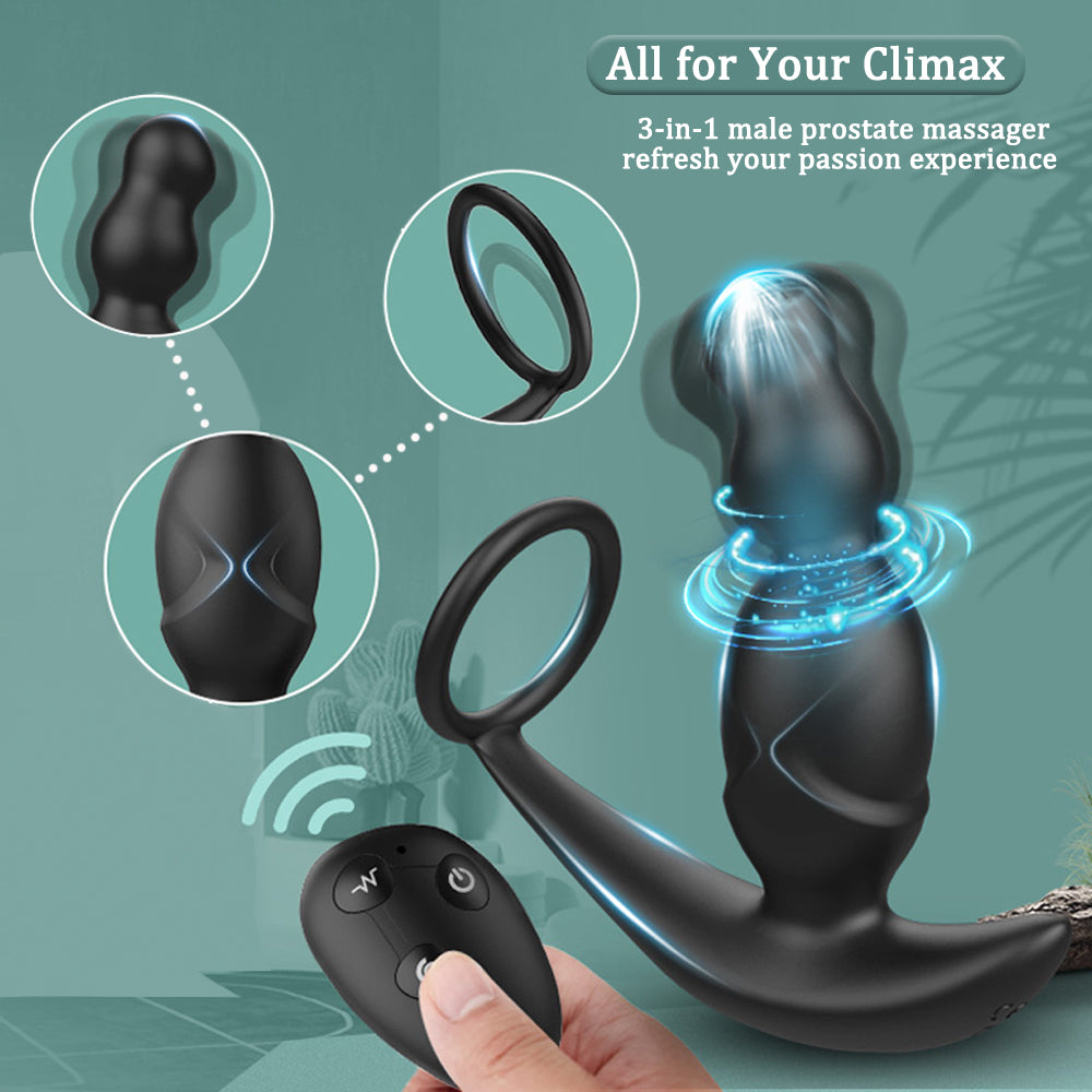 Prostate Massager with Penis Ring | Luse Anal Vibator APP Control Rotating Vibrating Anal Toys for Man