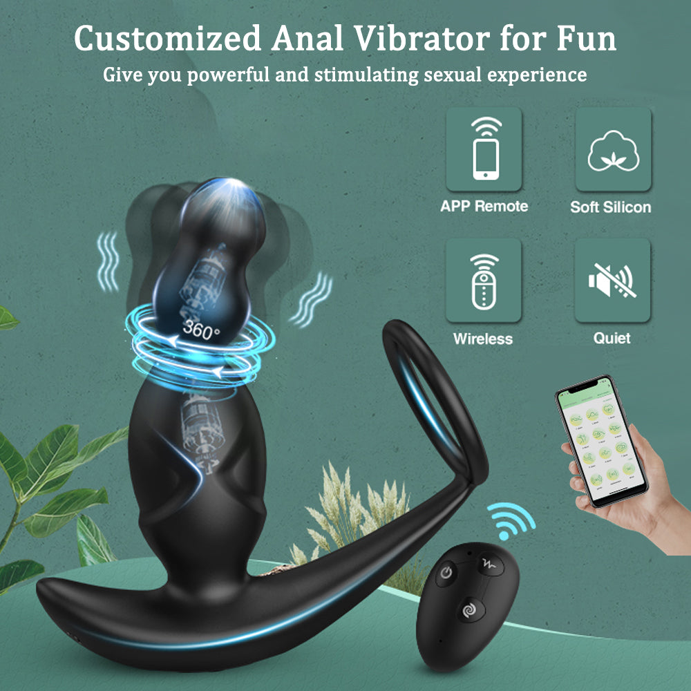 Prostate Massager with Penis Ring | Luse Anal Vibator APP Control Rotating Vibrating Anal Toys for Man