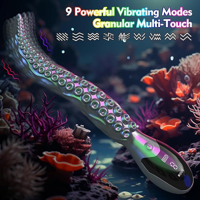 Realistic Monster Dildo LED Display Octopus Tentacle Vibrator with 9 Vibrating Modes Adult Toys