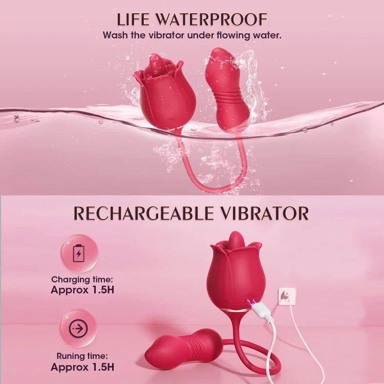 Female Rose Vibrator Tongue-Licking Thrusting Woman Vibrators G-Spot Massager Sex Toys